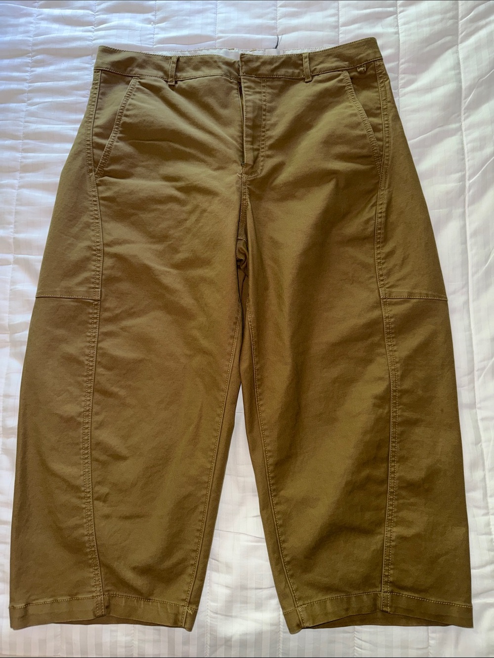 ❇️ANTHROPOLOGIE/MAEVE❇️ olive green/brown barrel cropped pants 12 tall